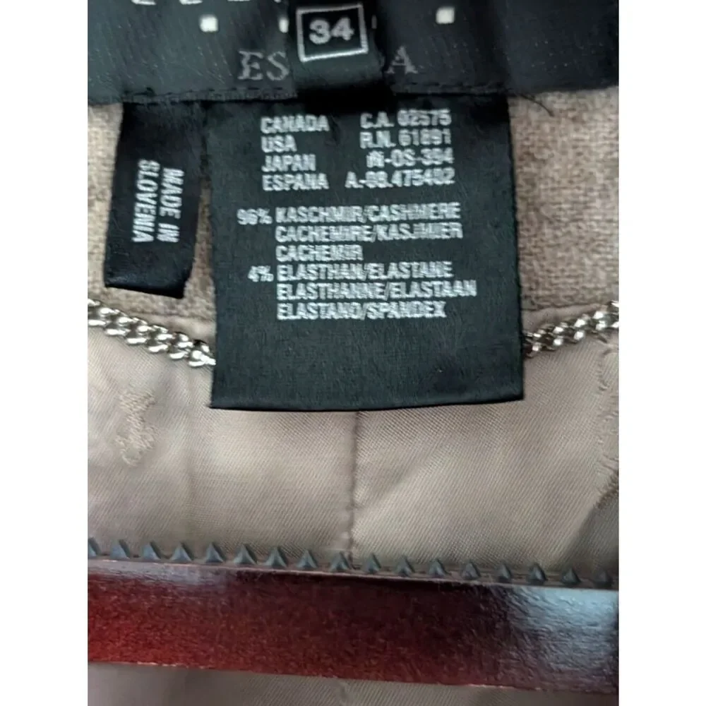 Escada Elements Taupe Diamond Quilted Cashmere Jacket Size 34 US Small